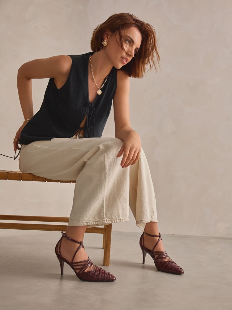 Burgundy Forever Comfort® Cage Closed Point Toe Strappy Heels - Image 2 of 9