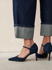 Navy Forever Comfort® Leather Point Toe Mary Jane Heels - Image 1 of 7