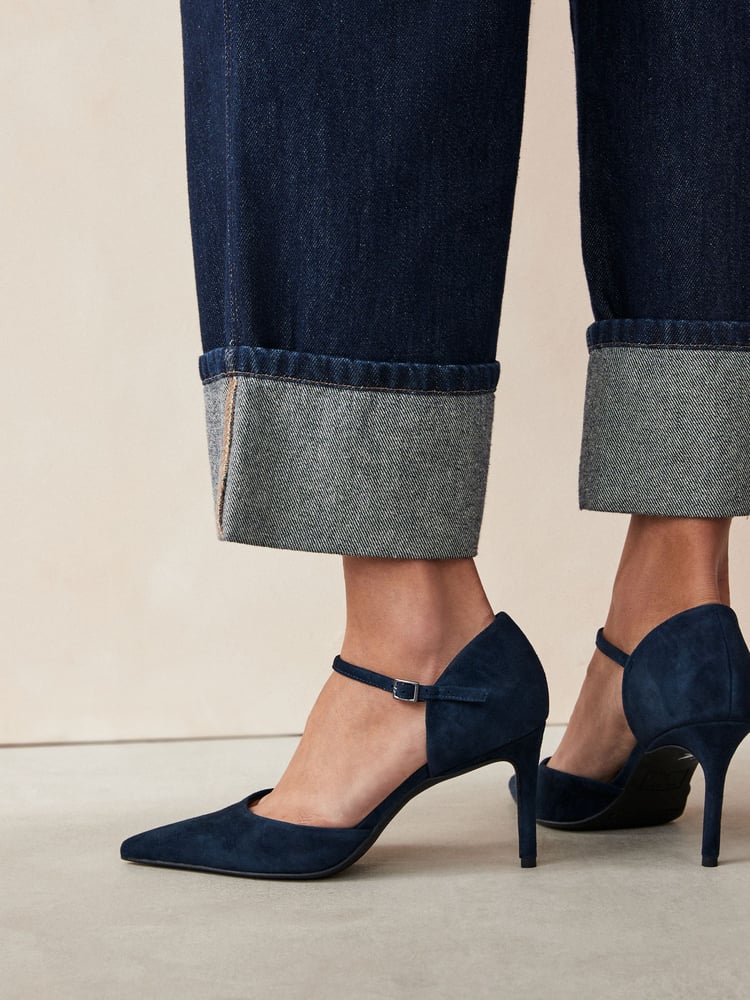 Navy Forever Comfort® Leather Point Toe Mary Jane Heels - Image 1 of 7