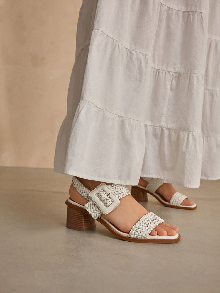 White Forever Comfort® Weave Square Toe Block Sandals - Image 2 of 9