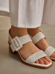 White Forever Comfort® Weave Square Toe Block Sandals - Image 3 of 9