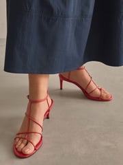 Red Premium Leather Strappy High Heel Sandals - Image 4 of 11