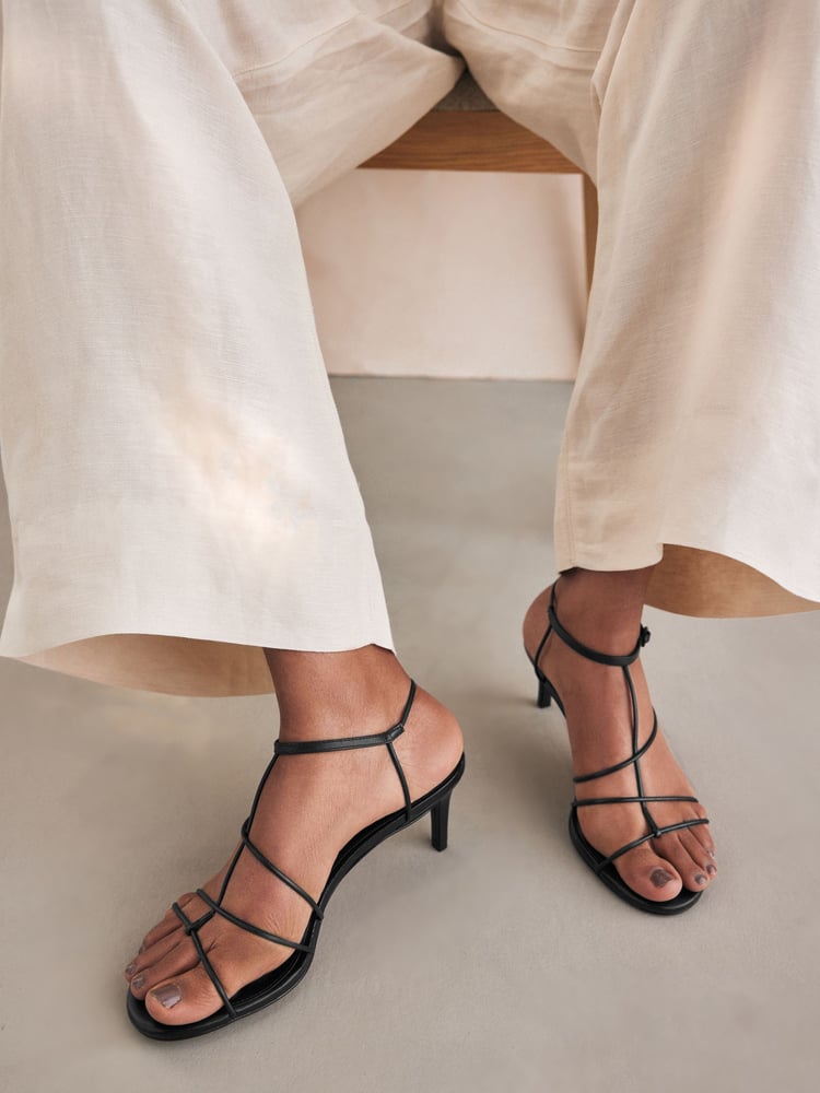 Black Premium Leather Strappy High Heel Sandals - Image 2 of 8
