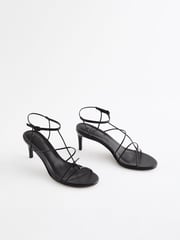 Black Premium Leather Strappy High Heel Sandals - Image 3 of 8