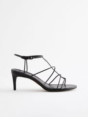 Black Premium Leather Strappy High Heel Sandals - Image 4 of 8