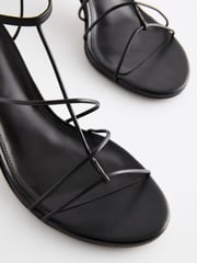 Black Premium Leather Strappy High Heel Sandals - Image 6 of 8