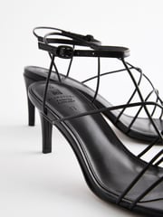 Black Premium Leather Strappy High Heel Sandals - Image 7 of 8