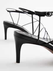 Black Premium Leather Strappy High Heel Sandals - Image 8 of 8