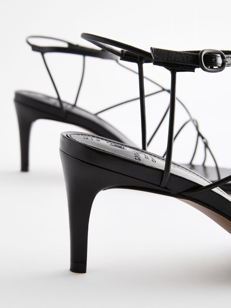 Black Premium Leather Strappy High Heel Sandals - Image 8 of 8