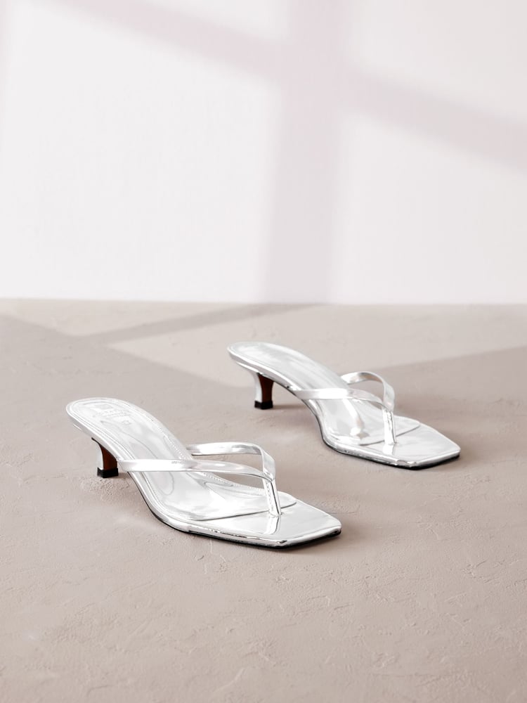 Silver Premium Leather Toe Post Heeled Mules - Image 1 of 5
