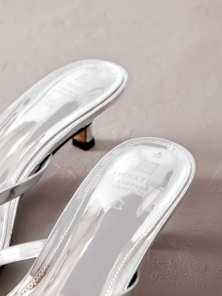 Silver Premium Leather Toe Post Heeled Mules - Image 5 of 5