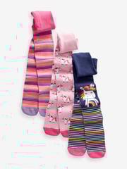 Pink and Navy 3 Pack Cotton Rich Unicorn Tights - Image 1 of 4
