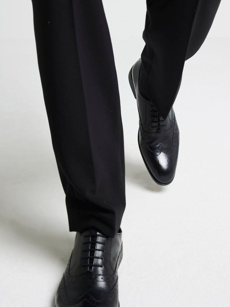 River Island Black Leather Lace Up Brogue Derby Shoes - Image 1 of 6 River Island Black Leather Lace Up Brogue Derby Shoes - Image 1 of 6