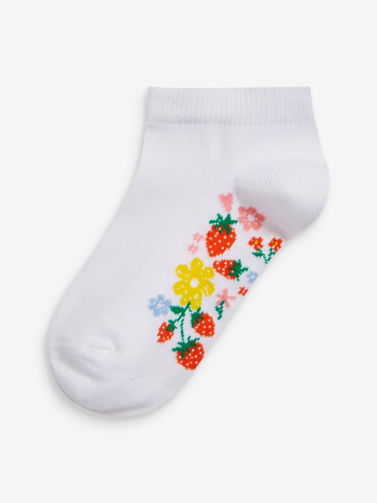 White Floral 5 Pack Cotton Rich Footbed Trainer Socks - Image 2 of 5