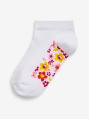 White Floral 5 Pack Cotton Rich Footbed Trainer Socks - Image 3 of 5