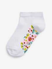 White Floral 5 Pack Cotton Rich Footbed Trainer Socks - Image 4 of 5