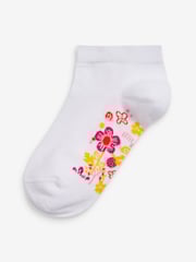 White Floral 5 Pack Cotton Rich Footbed Trainer Socks - Image 5 of 5