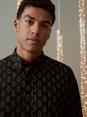 Black/Gold Tree Christmas Printed Long Sleeve Shirt - Image 1 of 9