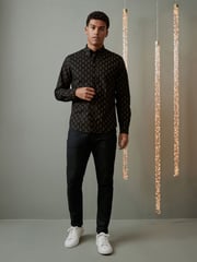 Black/Gold Tree Christmas Printed Long Sleeve Shirt - Image 2 of 9