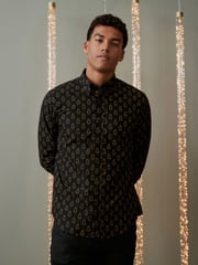 Black/Gold Tree Christmas Printed Long Sleeve Shirt - Image 4 of 9