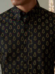 Black/Gold Tree Christmas Printed Long Sleeve Shirt - Image 5 of 9