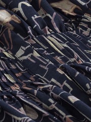 Navy Blue Scene Print Puff Sleeve Midi Dress - Image 2 of 6
