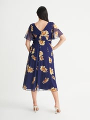 Scarlett & Jo Navy Blue Sunflower Victoria Angel Sleeve Mesh Midi Dress - Image 2 of 4