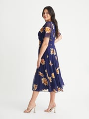 Scarlett & Jo Navy Blue Sunflower Victoria Angel Sleeve Mesh Midi Dress - Image 3 of 4