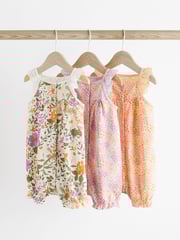 Purple Floral Baby Vest Rompers 3 Pack - Image 1 of 10