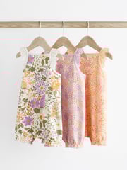Purple Floral Baby Vest Rompers 3 Pack - Image 2 of 10