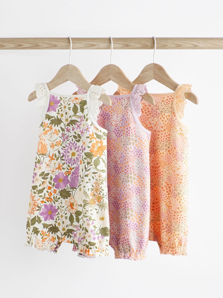 Purple Floral Baby Vest Rompers 3 Pack - Image 2 of 10