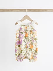 Purple Floral Baby Vest Rompers 3 Pack - Image 3 of 10