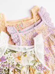 Purple Floral Baby Vest Rompers 3 Pack - Image 7 of 10