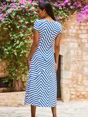 Sosandar Blue white Knot Front Cap Sleeve Fit And Flare Dress - Image 2 of 5