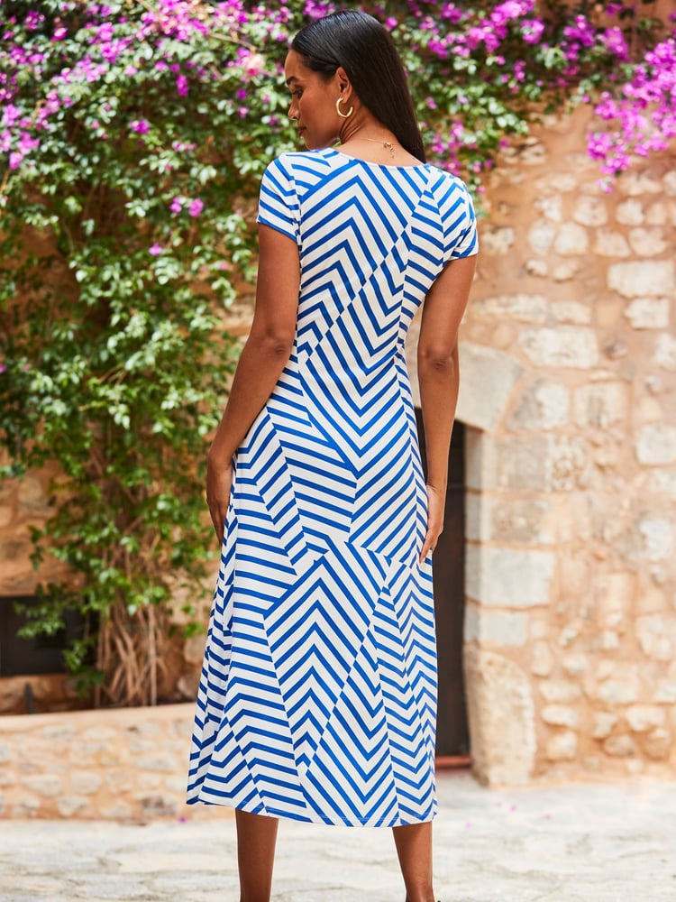 Sosandar Blue white Knot Front Cap Sleeve Fit And Flare Dress - Image 2 of 5