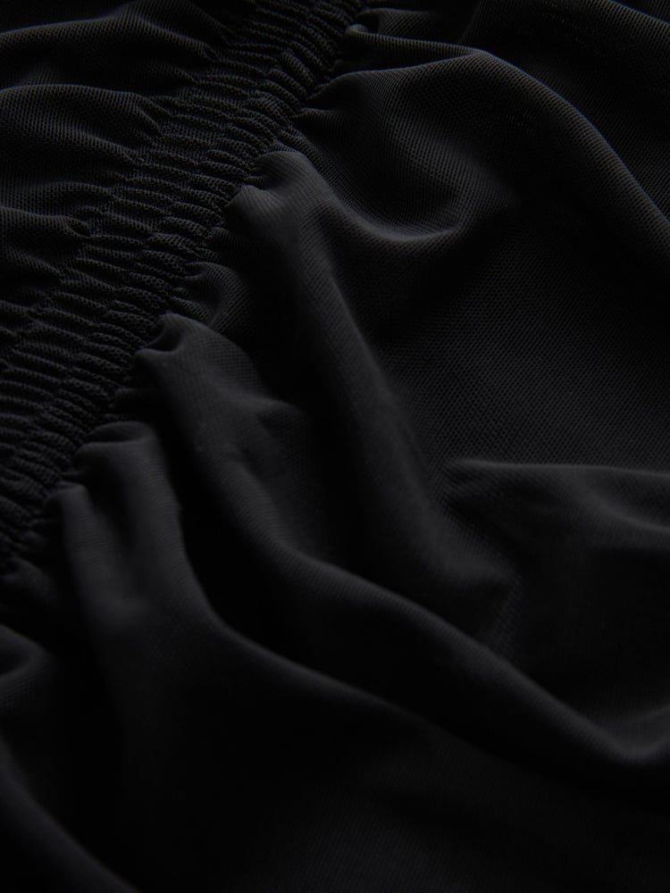 Black Square Neck Mesh Ruched Midi Dress - Image 10 of 10