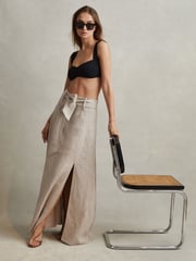 Reiss Neutral Abigail High Rise Linen Maxi Skirt - Image 1 of 7