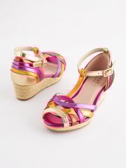 Bright Rainbow Woven Wedge Ankle Strap Sandals - Image 1 of 1