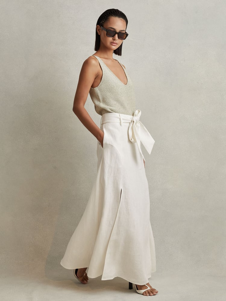 Reiss White Abigail High Rise Linen Maxi Skirt - Image 1 of 6