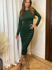 AX Paris Green Forest Long Sleeve Ruched Bodycon Dress - Image 3 of 4