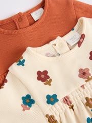 Rust Brown/Cream Flower Print Baby Jersey Bloomer Rompers 2 Pack (0mths-2yrs) - Image 10 of 13
