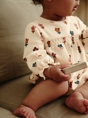 Rust Brown/Cream Flower Print Baby Jersey Bloomer Rompers 2 Pack (0mths-2yrs) - Image 4 of 13