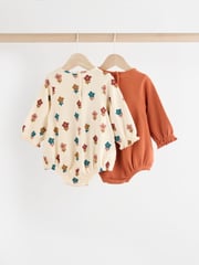 Rust Brown/Cream Flower Print Baby Jersey Bloomer Rompers 2 Pack (0mths-2yrs) - Image 5 of 13