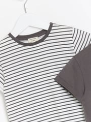River Island White/Grey Mini Girls 100% Cotton Stripe T-Shirts 2 Pack - Image 3 of 4
