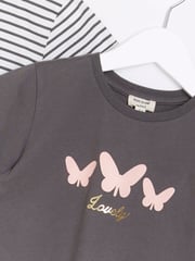 River Island White/Grey Mini Girls 100% Cotton Stripe T-Shirts 2 Pack - Image 4 of 4