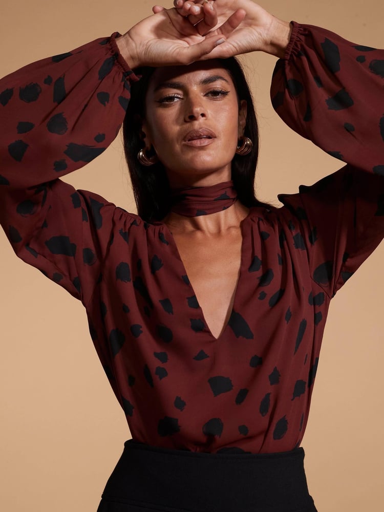 Dancing Leopard Lyma Multi-Way Tie Neck Brown Top - Image 4 of 4