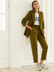 Olive Green Tailored Belted Taper Trousers - Image 2 of 7