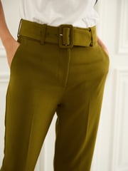 Olive Green Tailored Belted Taper Trousers - Image 5 of 7