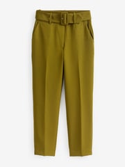 Olive Green Tailored Belted Taper Trousers - Image 6 of 7