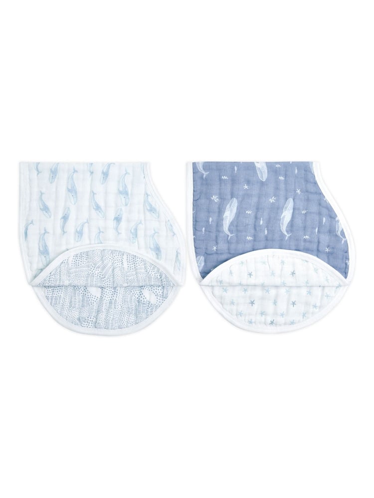 aden + anais Blue Cotton Muslin Oceanic Burpy Bibs 2 Pack - Image 1 of 3